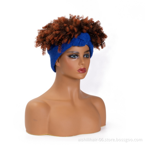 Wholesale headband wigs ombre brown to light brown kinky curly heat resistant headband synthetic hair wigs for black women